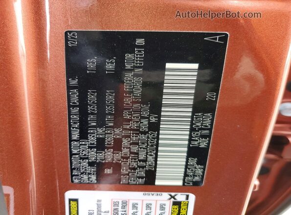 2T2BAMCA2TC132152 2026 LEXUS RX Brown Widok naklejki z numerem VIN