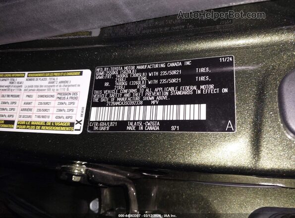 2T2BAMCA3SC092338 2025 LEXUS RX 350 Green Вид підкапотного простору