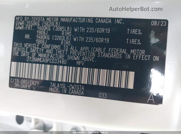 2T2BAMCA9PC033480 2023 LEXUS RX 350 White Widok komory silnika