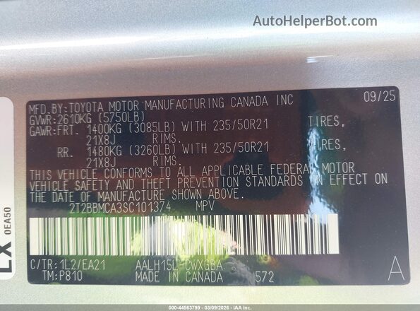2T2BBMCA3SC101374 2025 LEXUS RX 350H Silver Շարժիչի բաժամունքի տեսք