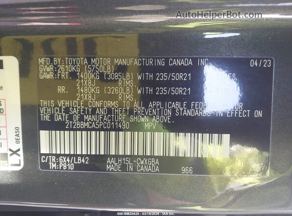 2T2BBMCA5PC011490 2023 LEXUS RX 350H Green ძრავის განყოფილების ხედი