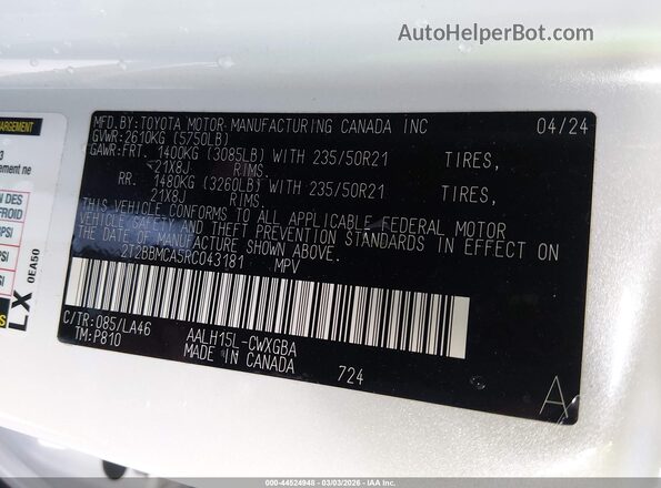 2T2BBMCA5RC043181 2024 LEXUS RX 350H White Вид підкапотного простору