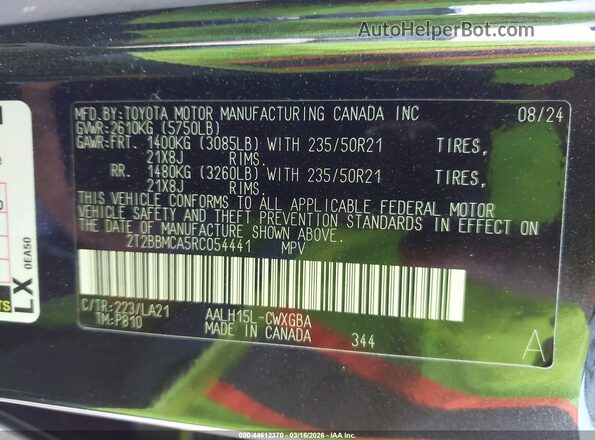 2T2BBMCA5RC054441 2024 LEXUS RX 350H Black Vista del compartimento del motor