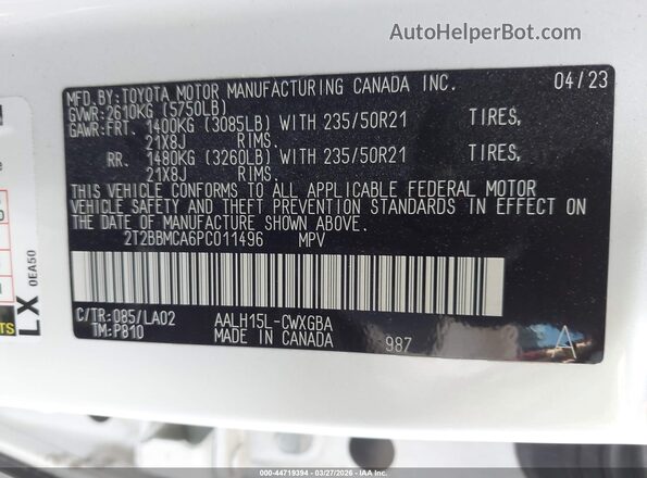 2T2BBMCA6PC011496 2023 LEXUS RX 350H White Շարժիչի բաժամունքի տեսք