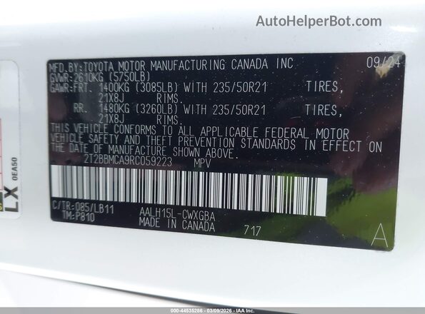 2T2BBMCA9RC059223 2024 LEXUS RX 350H White Engine compartment view