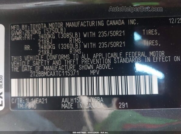 2T2BBMCAXTC115371 2026 LEXUS RX 350H Black Engine compartment view
