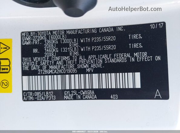 2T2BGMCA2HC019095 2017 LEXUS RX 450H White Widok komory silnika