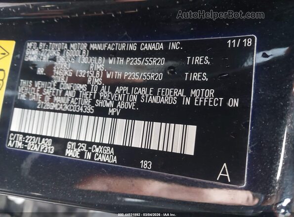 2T2BGMCA2KC034395 2019 LEXUS RX 450H Black Widok komory silnika