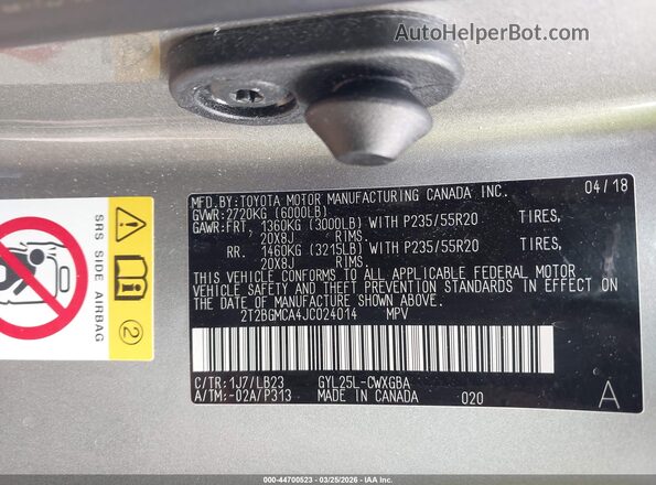 2T2BGMCA4JC024014 2018 LEXUS RX 450H Silver Widok komory silnika