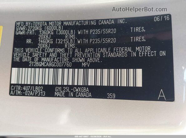 2T2BGMCA8GC007760 2016 LEXUS RX 450H Золотой Вид подкапотного пространства