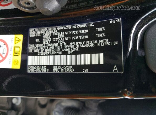 2T2BZMCA1GC012101 2016 LEXUS RX Черный Вид наклейки с VIN-кодом