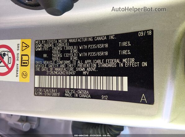 2T2BZMCA2KC169497 2019 LEXUS RX 350 Silver 