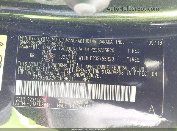 2T2BZMCA2KC169631 2019 LEXUS RX 350 Black 
