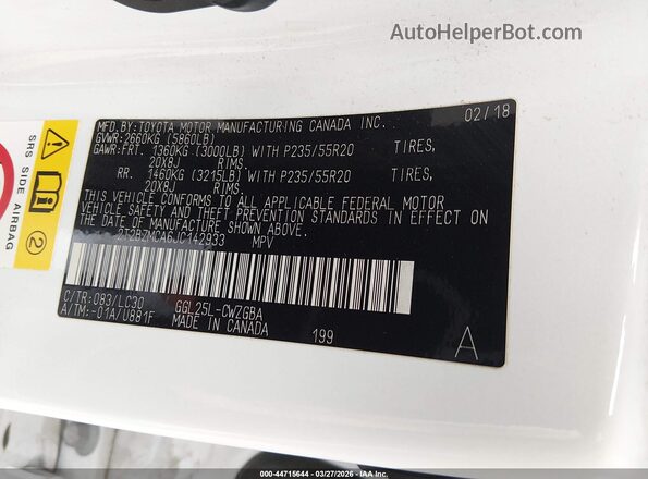 2T2BZMCA6JC142933 2018 LEXUS RX 350 White Vista del compartimento del motor