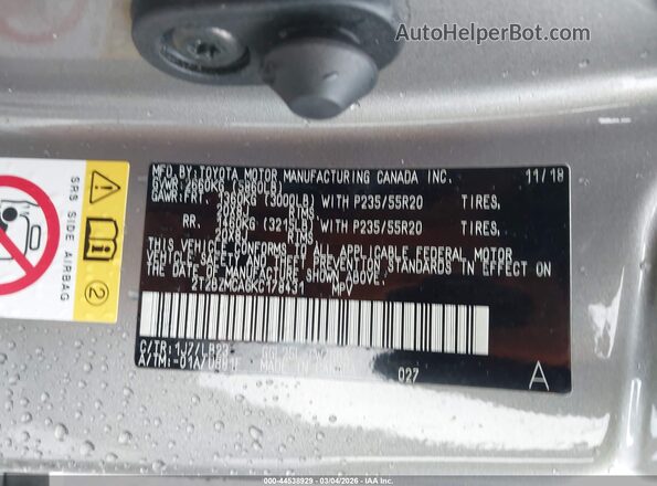2T2BZMCA6KC178431 2019 LEXUS RX 350 Silver Widok komory silnika