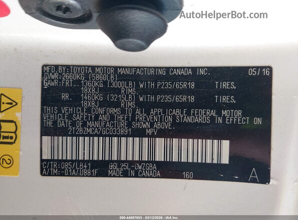 2T2BZMCA7GC033891 2016 LEXUS RX 350 White Widok komory silnika