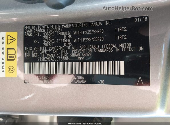 2T2BZMCA8JC138804 2018 LEXUS RX 350 Silver 