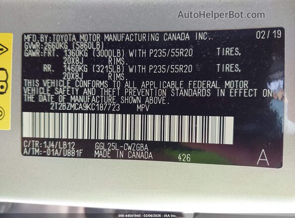 2T2BZMCA9KC187723 2019 LEXUS RX 350 Silver 