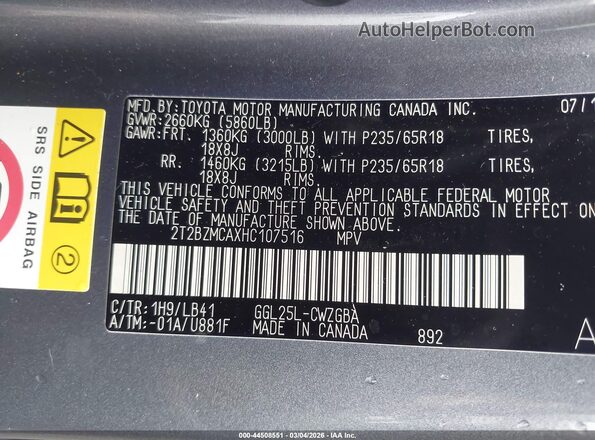 2T2BZMCAXHC107516 2017 LEXUS RX 350 Gray ძრავის განყოფილების ხედი