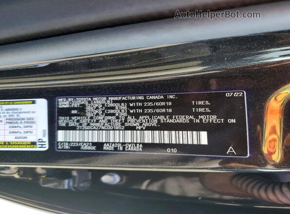 2T2GDCAZ7NC001852 2022 LEXUS NX Black Widok naklejki z numerem VIN