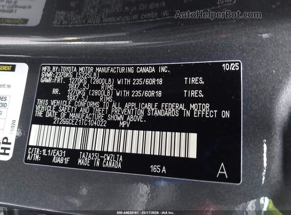 2T2GGCEZ1TC104022 2026 LEXUS NX 350 Gray Vista del compartimento del motor