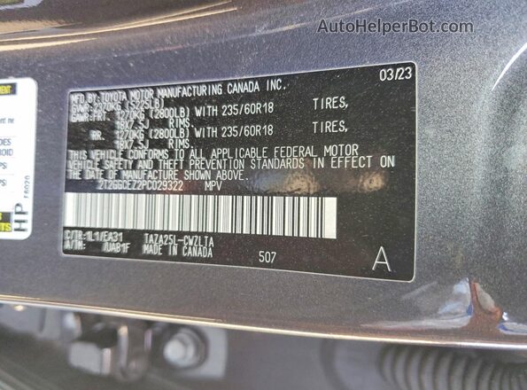 2T2GGCEZ2PC029322 2023 LEXUS NX Серый Вид наклейки с VIN-кодом