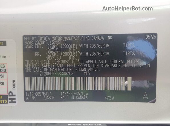 2T2GGCEZ5SC087031 2025 LEXUS NX 350 White Widok komory silnika