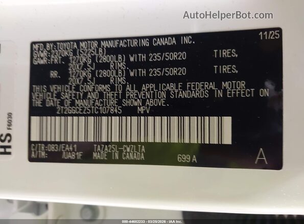 2T2GGCEZ5TC107845 2026 LEXUS NX 350 White Вид підкапотного простору