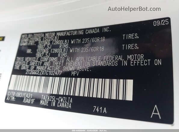2T2GGCEZXTC102477 2026 LEXUS NX 350 White Շարժիչի բաժամունքի տեսք