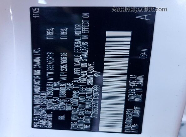 2T2GGCEZXTC107999 2026 LEXUS NX White Вид наклейки з VIN-кодом