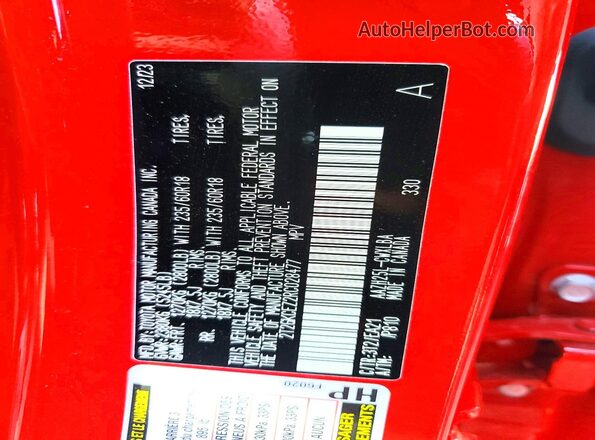 2T2GKCEZ2RC028477 2024 LEXUS NX Red Vista de la etiqueta del VIN