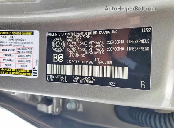 2T2GKCEZ7PC011283 2023 LEXUS NX Silver VIN կոդի պիտակի տեսք