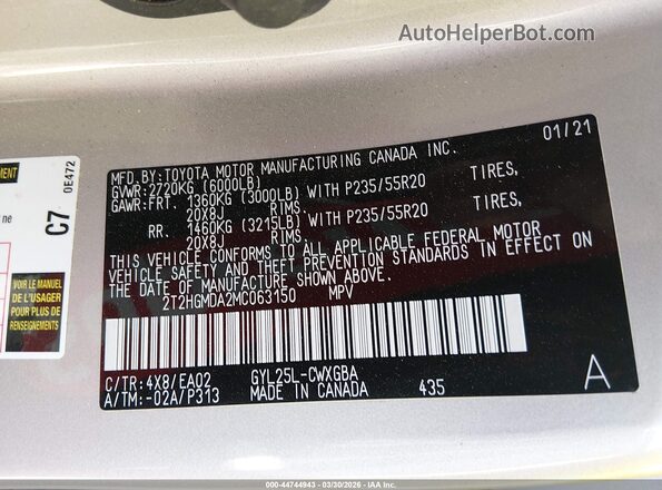 2T2HGMDA2MC063150 2021 LEXUS RX 450H Gold Engine compartment view