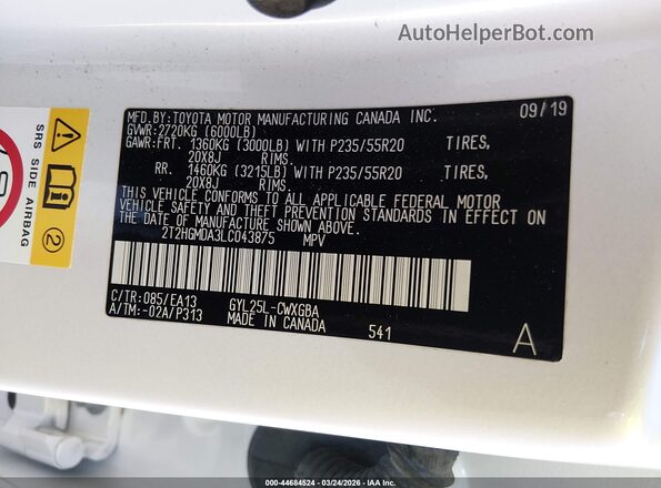 2T2HGMDA3LC043875 2020 LEXUS RX 450H White Widok komory silnika
