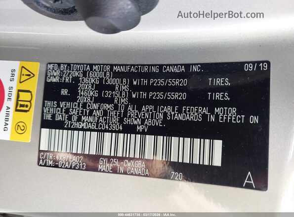 2T2HGMDA6LC043904 2020 LEXUS RX 450H Champagne Widok komory silnika