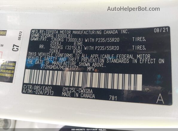 2T2HGMDA7MC071177 2021 LEXUS RX 450H White Engine compartment view