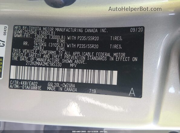 2T2HZMAA2MC185330 2021 LEXUS RX 350 Silver Vista del compartimento del motor