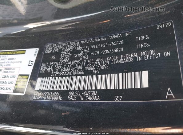2T2HZMAA5MC184866 2021 LEXUS RX 350 Black Vista del compartimento del motor