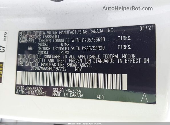 2T2HZMAA5MC197732 2021 LEXUS RX 350 White Vista del compartimento del motor