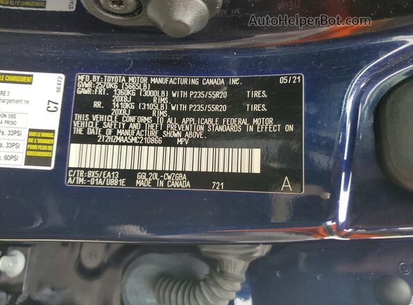 2T2HZMAA5MC210866 2021 LEXUS RX Blue Vista interior de 360 grados