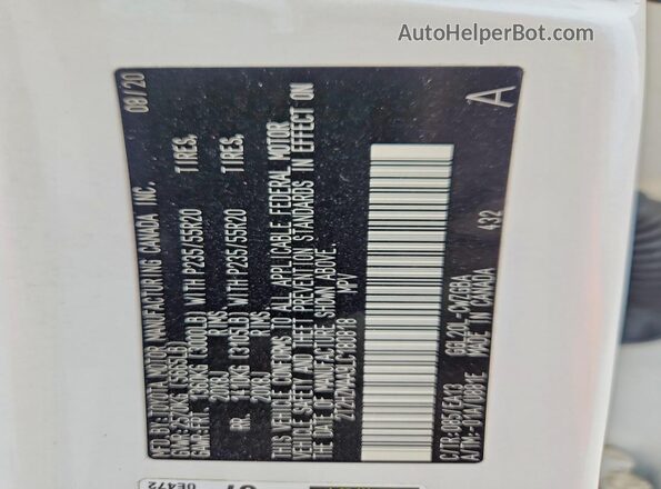2T2HZMAA9LC180818 2020 LEXUS RX White VIN sticker view