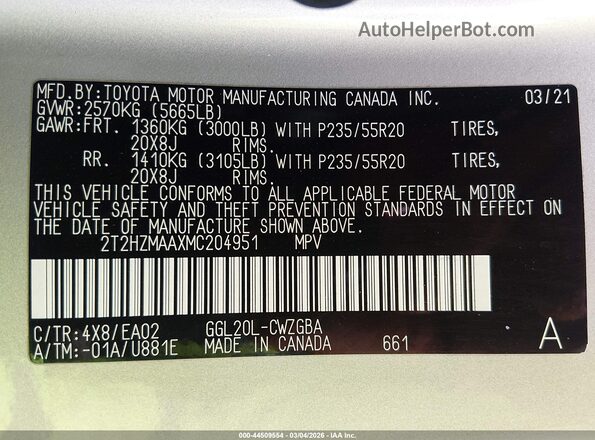 2T2HZMAAXMC204951 2021 LEXUS RX 350 Beige Вид підкапотного простору