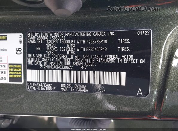 2T2HZMDA0NC330622 2022 LEXUS RX 350 Green Widok komory silnika