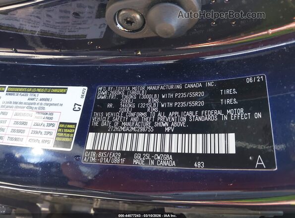 2T2HZMDA2MC298755 2021 LEXUS RX 350 Dark Blue Vista del compartimento del motor