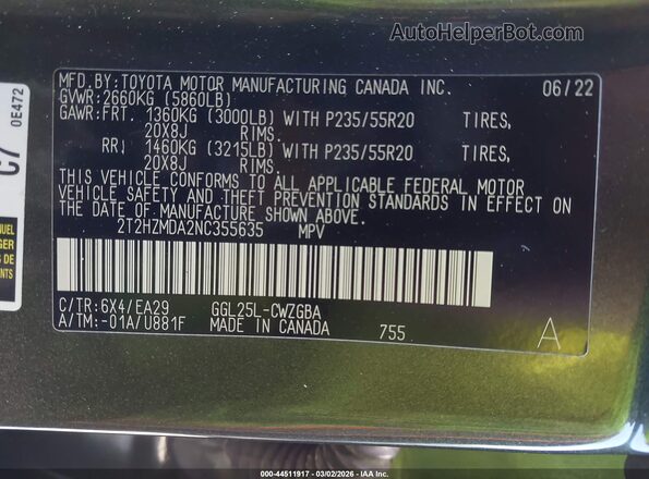 2T2HZMDA2NC355635 2022 LEXUS RX 350 Green Engine compartment view