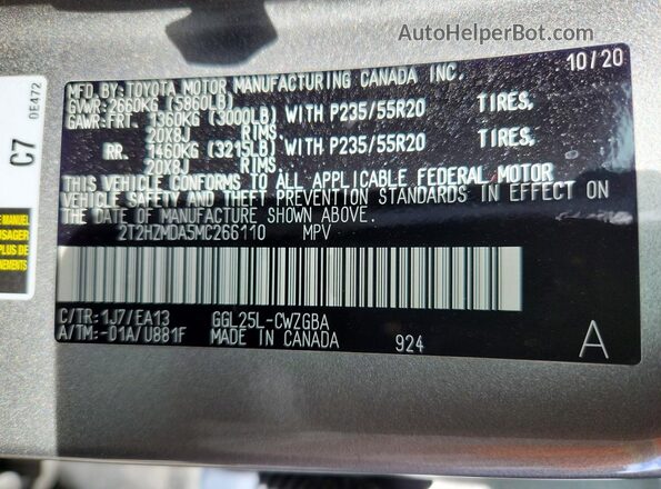 2T2HZMDA5MC266110 2021 LEXUS RX Silver 
