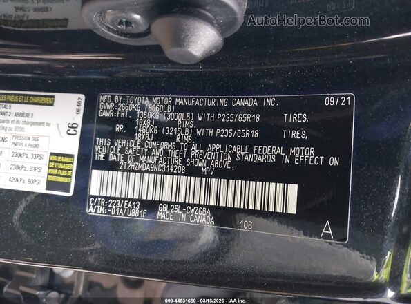2T2HZMDA9NC314208 2022 LEXUS RX 350 Black Շարժիչի բաժամունքի տեսք