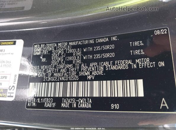 2T2KGCEZ4NC010505 2022 LEXUS NX 350 Gray ძრავის განყოფილების ხედი