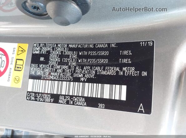 2T2SZMDA2LC222375 2020 LEXUS RX 350 Gray Вид підкапотного простору