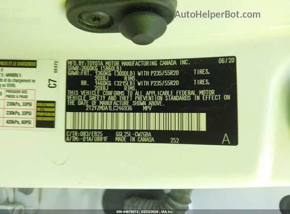 2T2YZMDA1LC246936 2020 LEXUS RX 350 Белый Вид подкапотного пространства